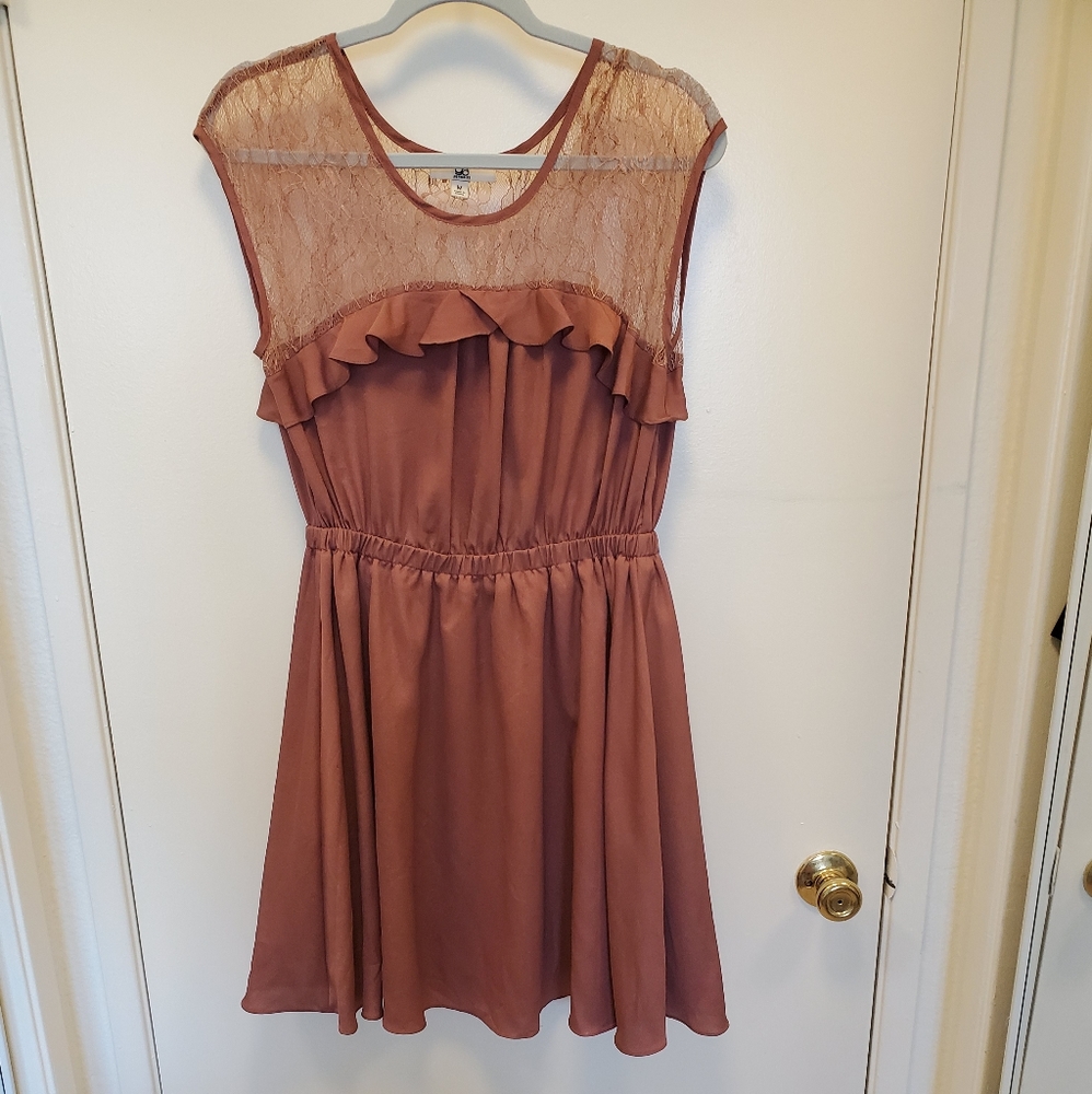 Mauve Lace-yoke Ruffled Dress